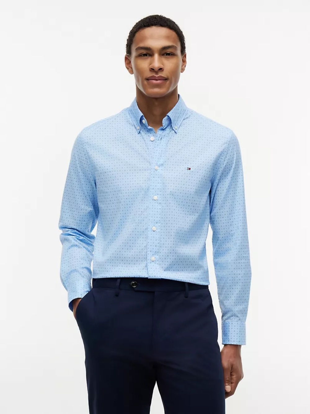 NWT Tommy Hilfiger Men's Geometric shape design Blue Oxford Shirt size 3XL